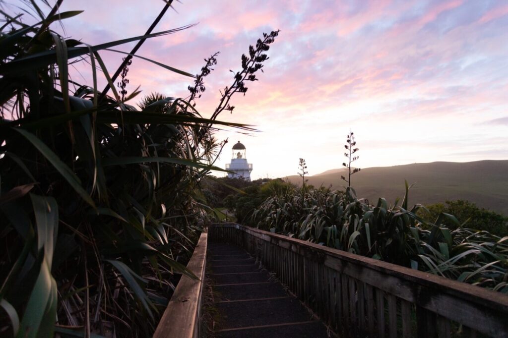 Awhitu lighthouse at sunset